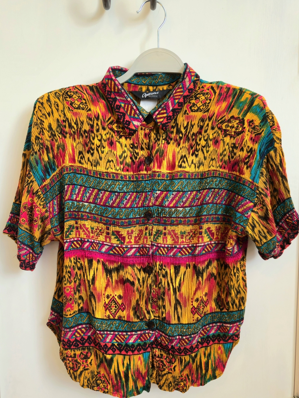 90s Vintage Options Melrose Geometric Multicolored Ikat Tribal Pattern Top